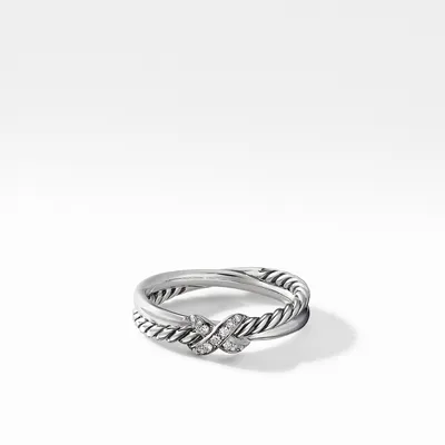 Petite X Ring in Sterling Silver with Pavé Diamonds