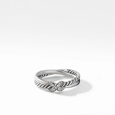 Petite X Ring in Sterling Silver with Diamonds