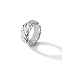 Sculpted Cable Ring in Sterling Silver with Pavé Diamonds