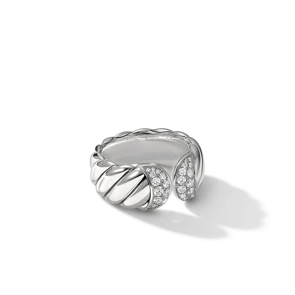 Sculpted Cable Ring in Sterling Silver with Pavé Diamonds