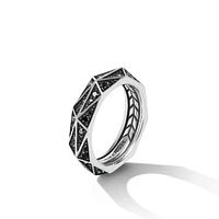 Torqued Faceted Band Ring in Sterling Silver with Diamonds