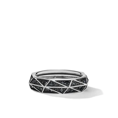 Torqued Faceted Band Ring in Sterling Silver with Pavé Diamonds