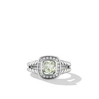 Petite Albion® Ring in Sterling Silver with Prasiolite and Pavé Diamonds