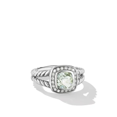 Petite Albion® Ring in Sterling Silver with Prasiolite and Pavé Diamonds