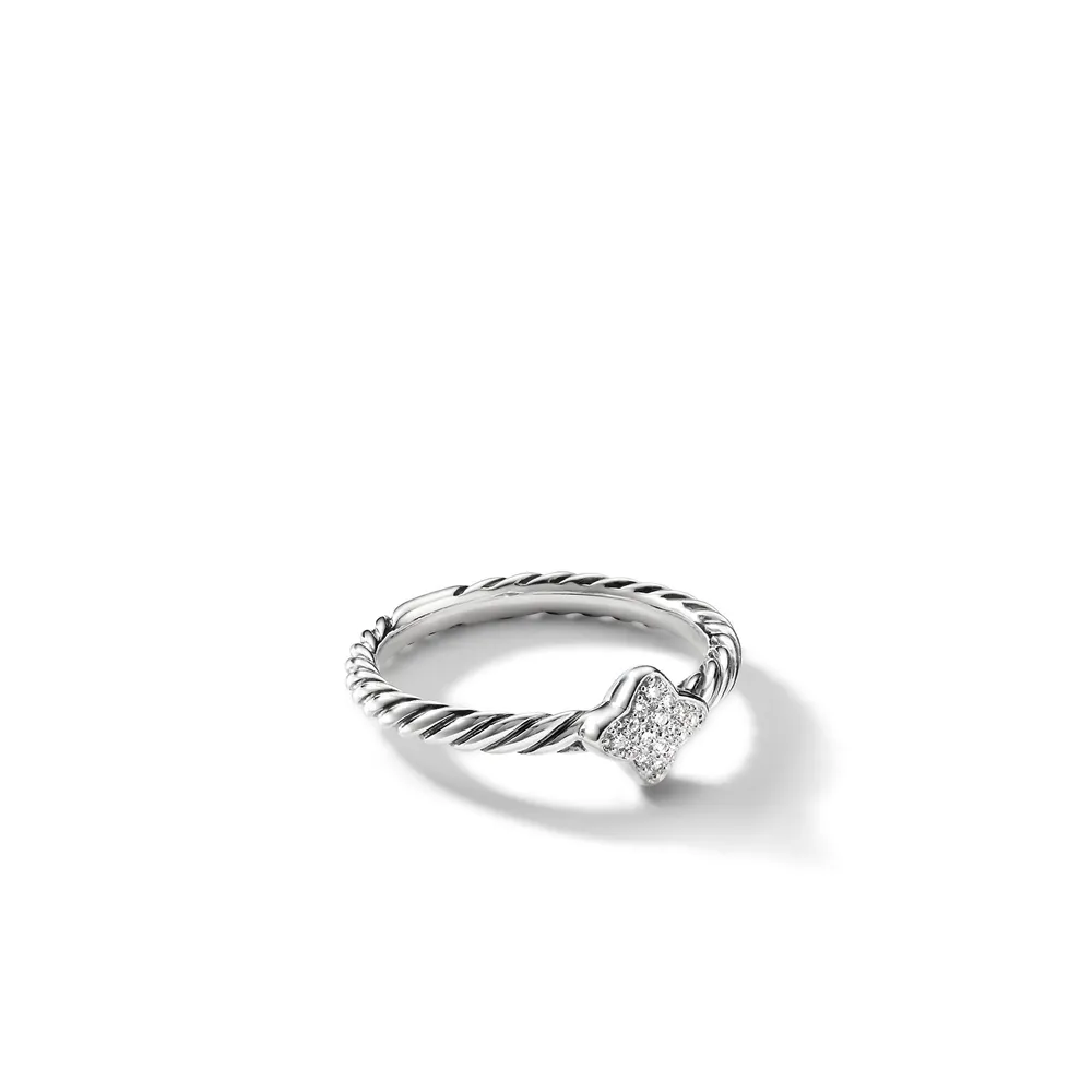 Cable Collectibles® Quatrefoil Stack Ring in Sterling Silver with Pavé Diamonds