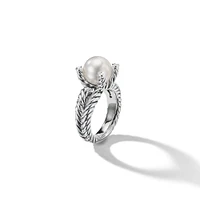 Cable Collectibles Pearl Ring in Sterling Silver with Pearl and Diamonds, 11mm