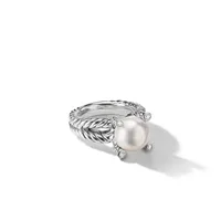 Cable Collectibles® Pearl Ring in Sterling Silver with Diamonds