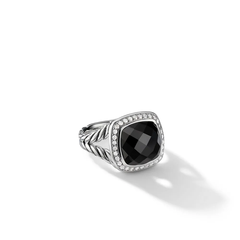 Albion® Ring in Sterling Silver with Black Onyx and Pavé Diamonds