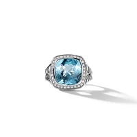 Albion® Ring in Sterling Silver with Blue Topaz and Pavé Diamonds
