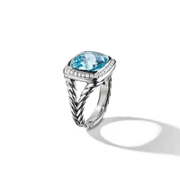 Albion® Ring in Sterling Silver with Blue Topaz and Pavé Diamonds