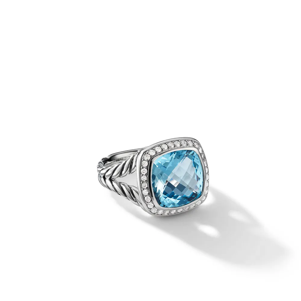 Albion® Ring in Sterling Silver with Blue Topaz and Pavé Diamonds