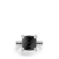 Chatelaine Ring in Sterling Silver with Black Onyx and Diamonds, 11mm