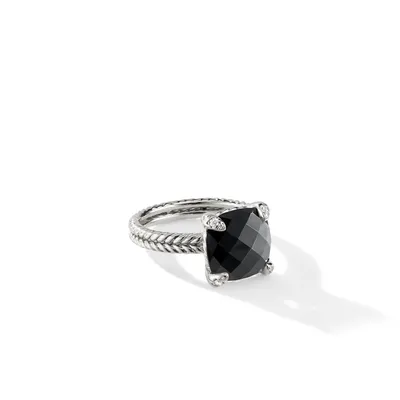 Chatelaine® Ring in Sterling Silver with Black Onyx and Pavé Diamonds