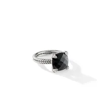 Chatelaine® Ring in Sterling Silver with Black Onyx and Pavé Diamonds