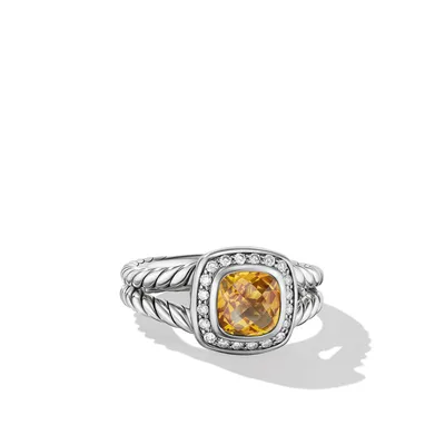 Petite Albion® Ring in Sterling Silver with Citrine and Pavé Diamonds