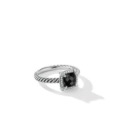 Petite Chatelaine® Pavé Bezel Ring in Sterling Silver with Black Onyx and Diamonds