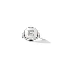 DY E Initial Pinky Ring in Sterling Silver with Pavé Diamonds