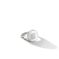 DY E Initial Pinky Ring in Sterling Silver with Pavé Diamonds