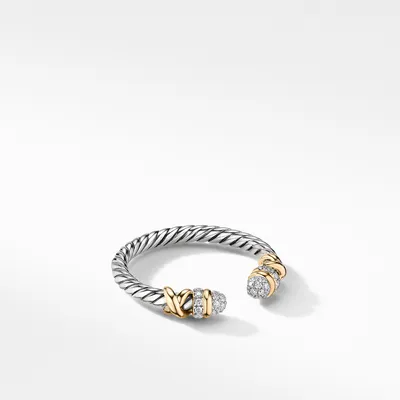 Petite Helena Open Ring in Sterling Silver with 18K Yellow Gold and Pavé Diamonds