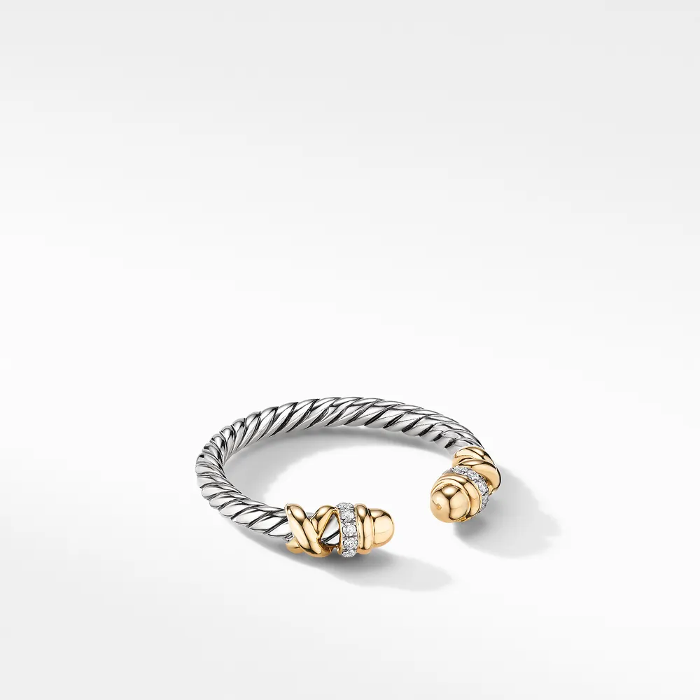 Petite Helena Ring in Sterling Silver with 18K Yellow Gold Domes and Pavé Diamonds