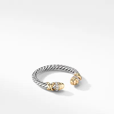 Petite Helena Ring in Sterling Silver with 18K Yellow Gold Domes and Pavé Diamonds