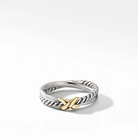 Petite X Ring in Sterling Silver with 18K Yellow Gold