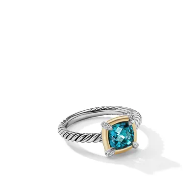Petite Chatelaine® Ring in Sterling Silver with Hampton Blue Topaz, 18K Yellow Gold and Pavé Diamonds
