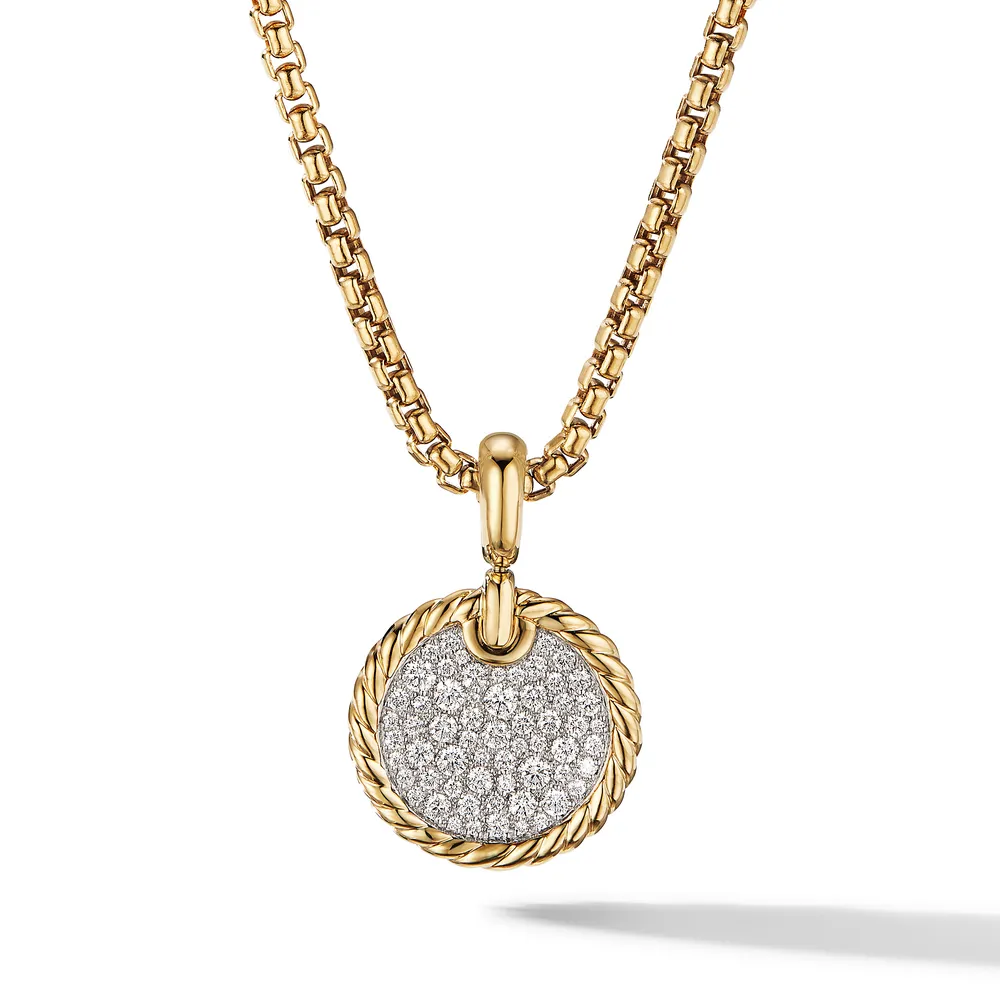 DY Elements® Disc Pendant in 18K Yellow Gold with Pavé Diamonds