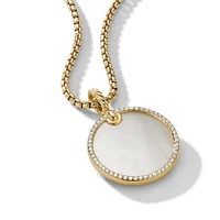 DY Elements® Disc Pendant in 18K Yellow Gold with Mother of Pearl and Pavé Diamond Rim