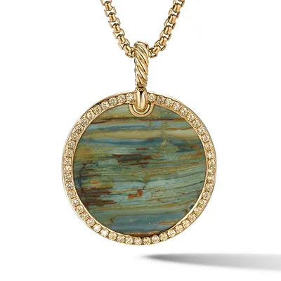 DY Elements Artist Series Disc Pendant in 18K Yellow Gold with Bogwood and Pavé Yellow Sapphires