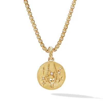 Capricorn Amulet in 18K Yellow Gold with Diamonds, 28.7mm