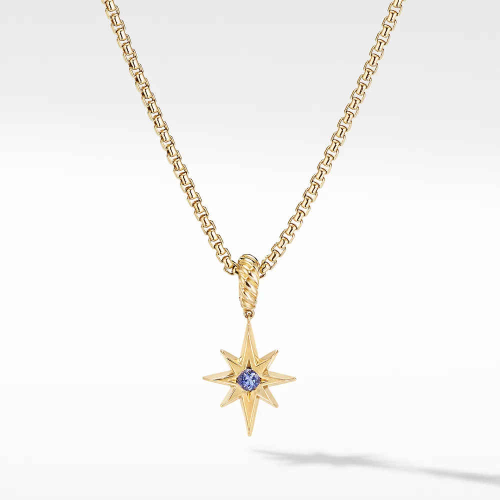 North Star Birthstone Amulet in 18K Yellow Gold with Tanzanite