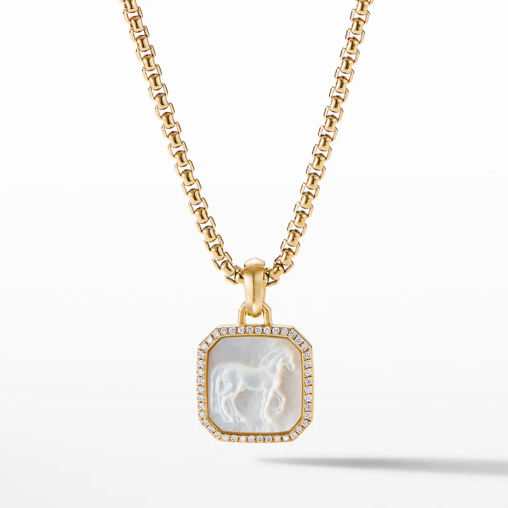 Petrvs® Horse Amulet in 18K Yellow Gold with Mother of Pearl and Pavé Diamonds