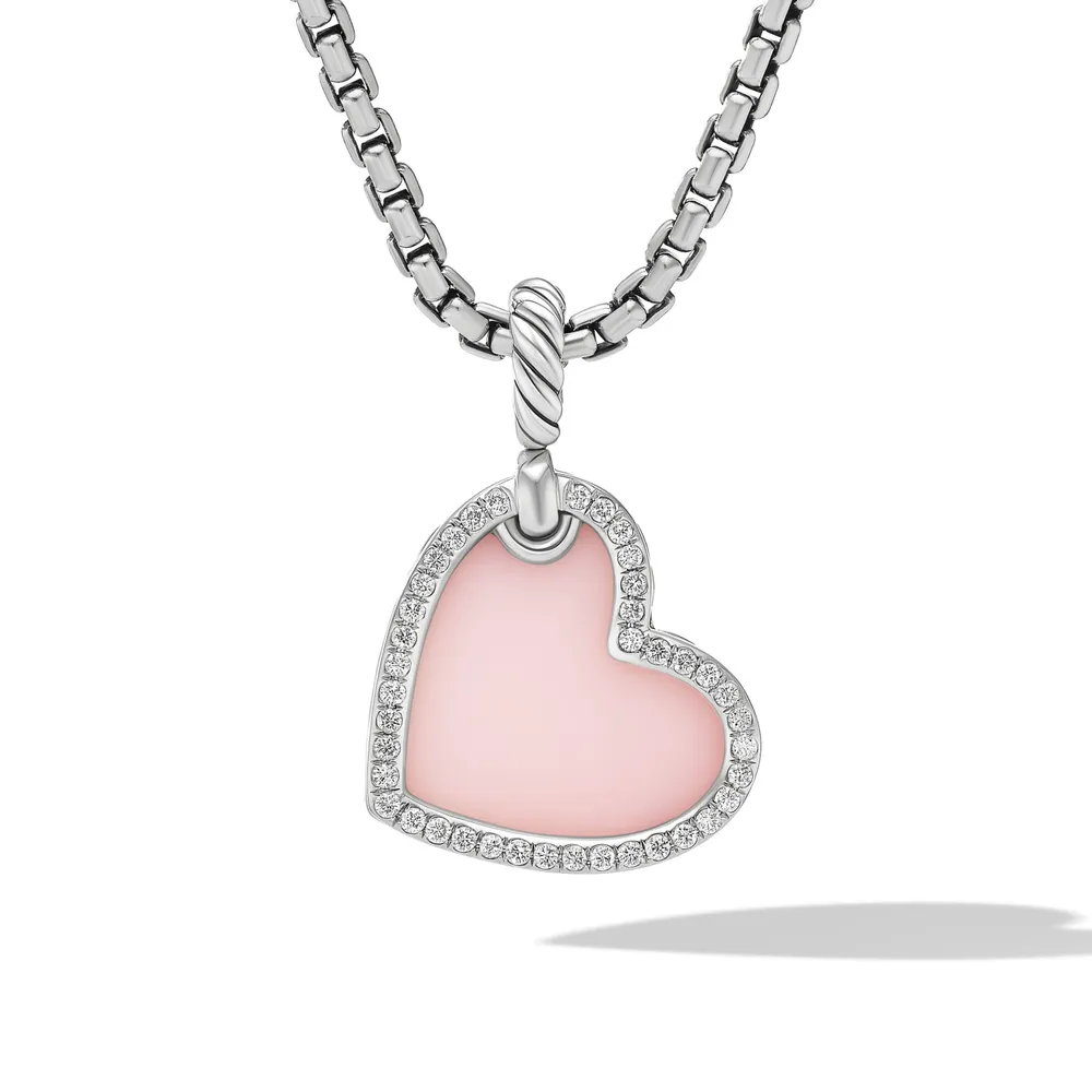 DY Elements® Heart Amulet in Sterling Silver with Pink Opal and Pavé Diamonds