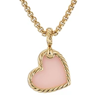DY Elements Heart Amulet in 18K Yellow Gold with Pink Opal and Diamonds