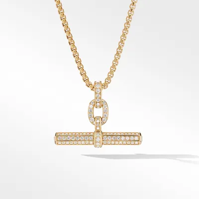 Lexington E/W Barrel Pendant in 18K Yellow Gold with Full Pavé Diamonds