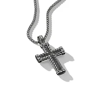 Chevron Cross Pendant in Sterling Silver with Pavé Black Diamonds
