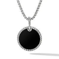 DY Elements Disc Pendant in Sterling Silver with Black Onyx and Diamond Rim, 24mm