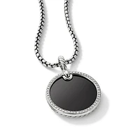 DY Elements Disc Pendant in Sterling Silver with Black Onyx and Diamond Rim, 24mm
