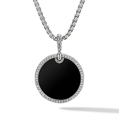 DY Elements Disc Pendant in Sterling Silver with Black Onyx and Diamond Rim, 24mm