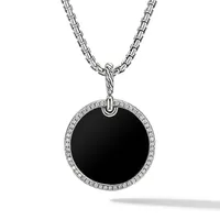 DY Elements® Disc Pendant in Sterling Silver with Black Onyx and Pavé Diamond Rim