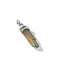 Wrapped Labradorite Crystal Amulet with Sterling Silver and Pavé Diamonds
