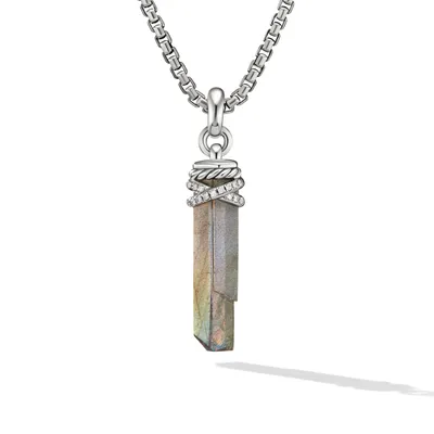 Wrapped Labradorite Crystal Amulet with Sterling Silver and Pavé Diamonds