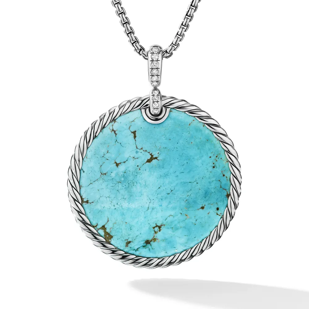 DY Elements® Disc Pendant in Sterling Silver with Turquoise Reversible to Mother of Pearl and Pavé Diamonds