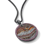 Limited DY Elements Disc Pendant in Blackened Silver with Tiger Iron and Pavé Purple Rubies, 32mm