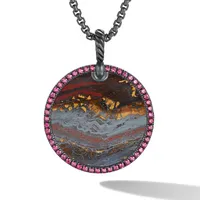 Limited DY Elements Disc Pendant in Blackened Silver with Tiger Iron and Pavé Purple Rubies, 32mm