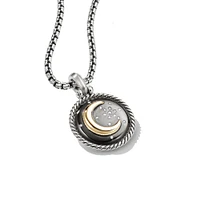 Moon and Star Amulet in Sterling Silver with 18K Yellow Gold and Diamonds, 21mm