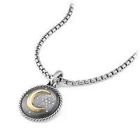 Moon and Star Amulet in Sterling Silver with 18K Yellow Gold and Diamonds, 21mm
