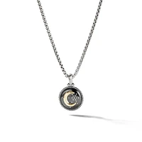 Moon and Star Amulet in Sterling Silver with 18K Yellow Gold and Diamonds, 21mm