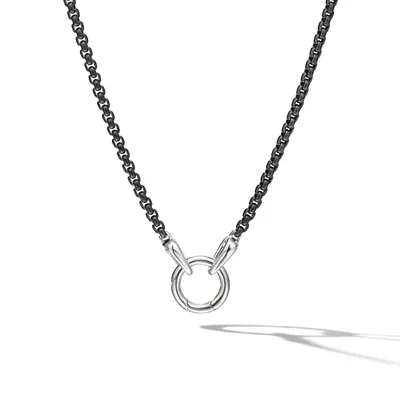 Smooth Amulet Box Chain Necklace in Darkened Stainless Steel